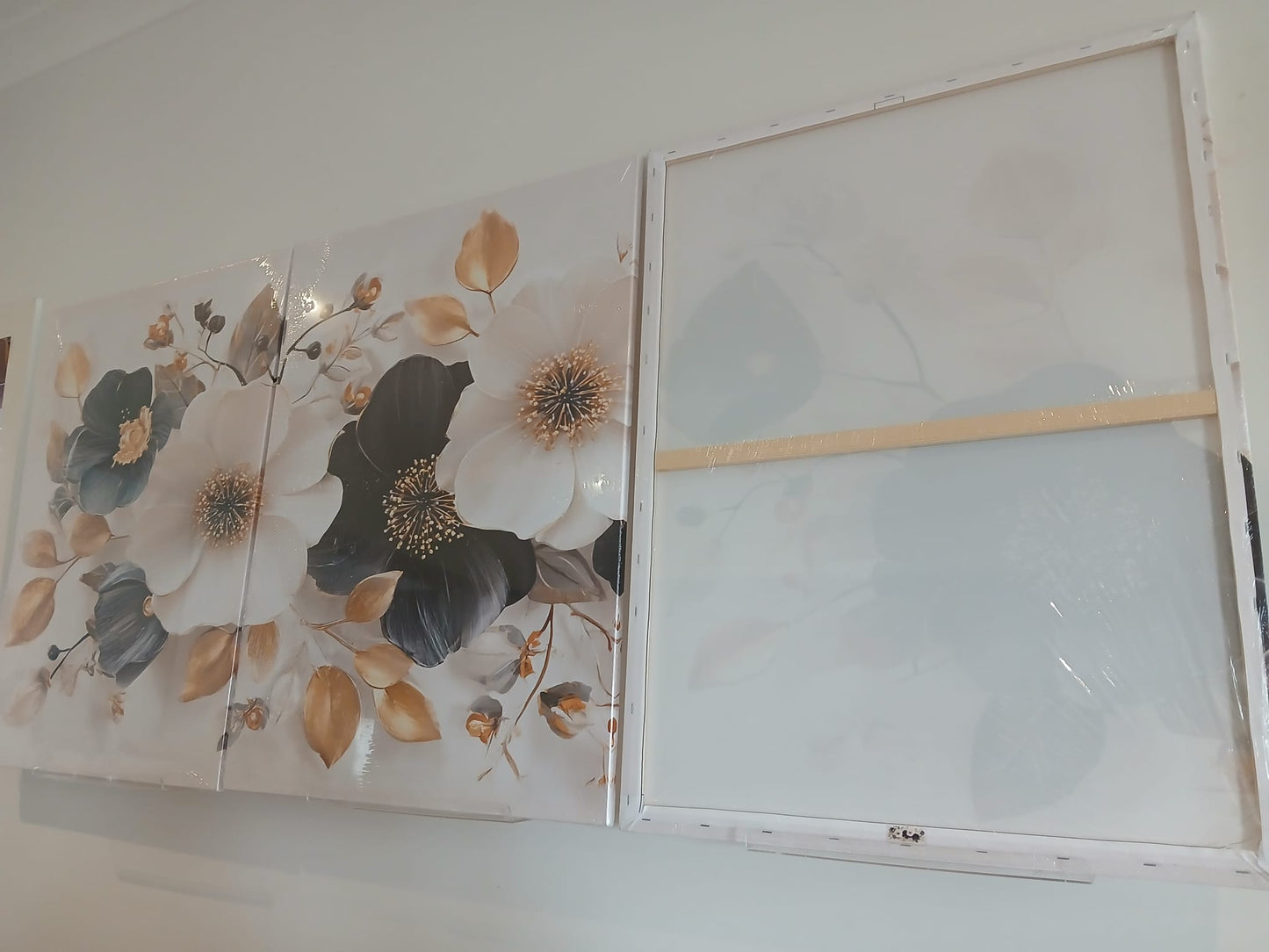 Sophisticated Monochrome Floral with Gold Highlights Wall Art Set