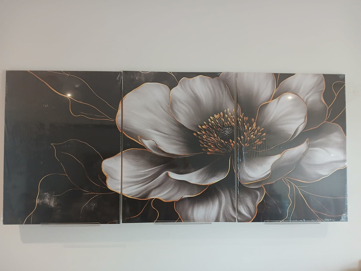 Elegant Black and Gold Floral Wall Art Set
