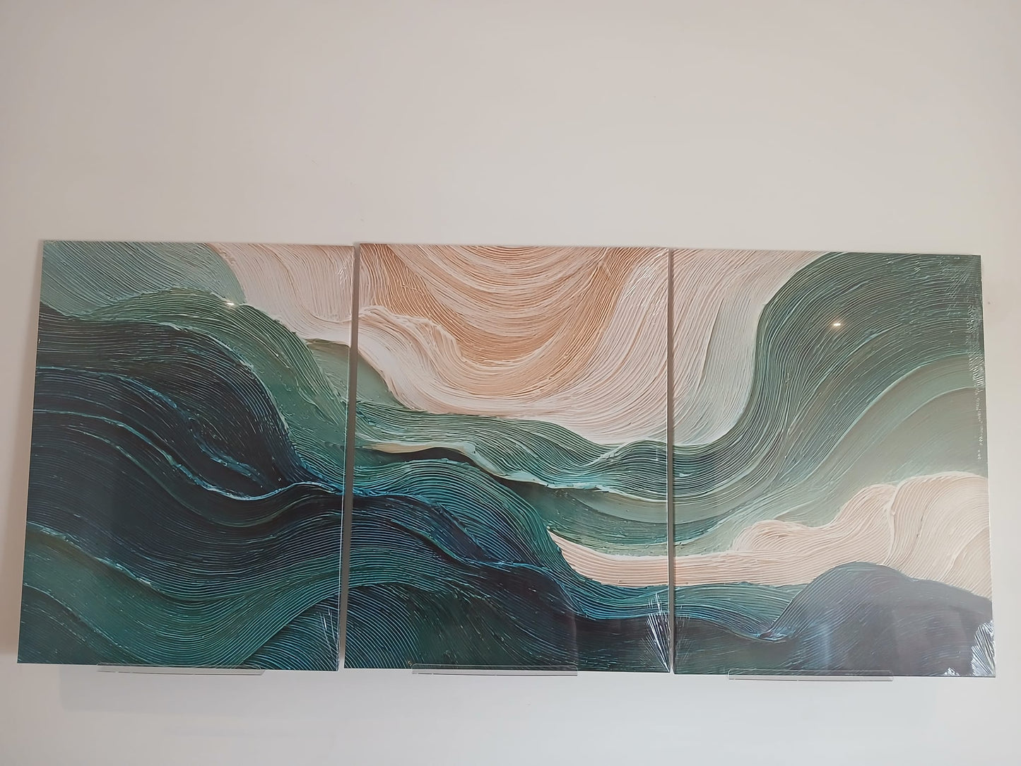 Teal Wave Abstract Canvas Print Wall Art Set