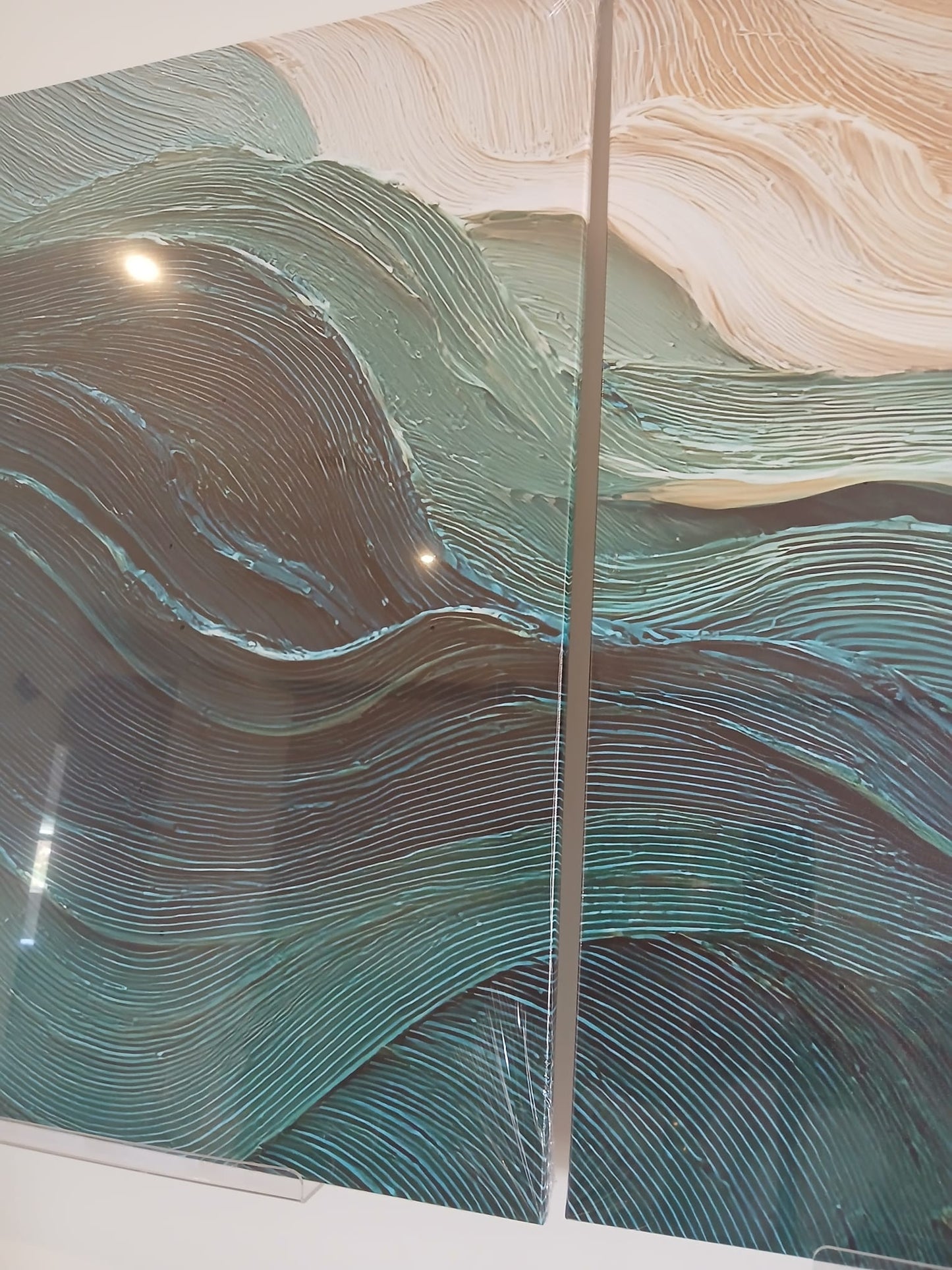 Teal Wave Abstract Canvas Print Wall Art Set