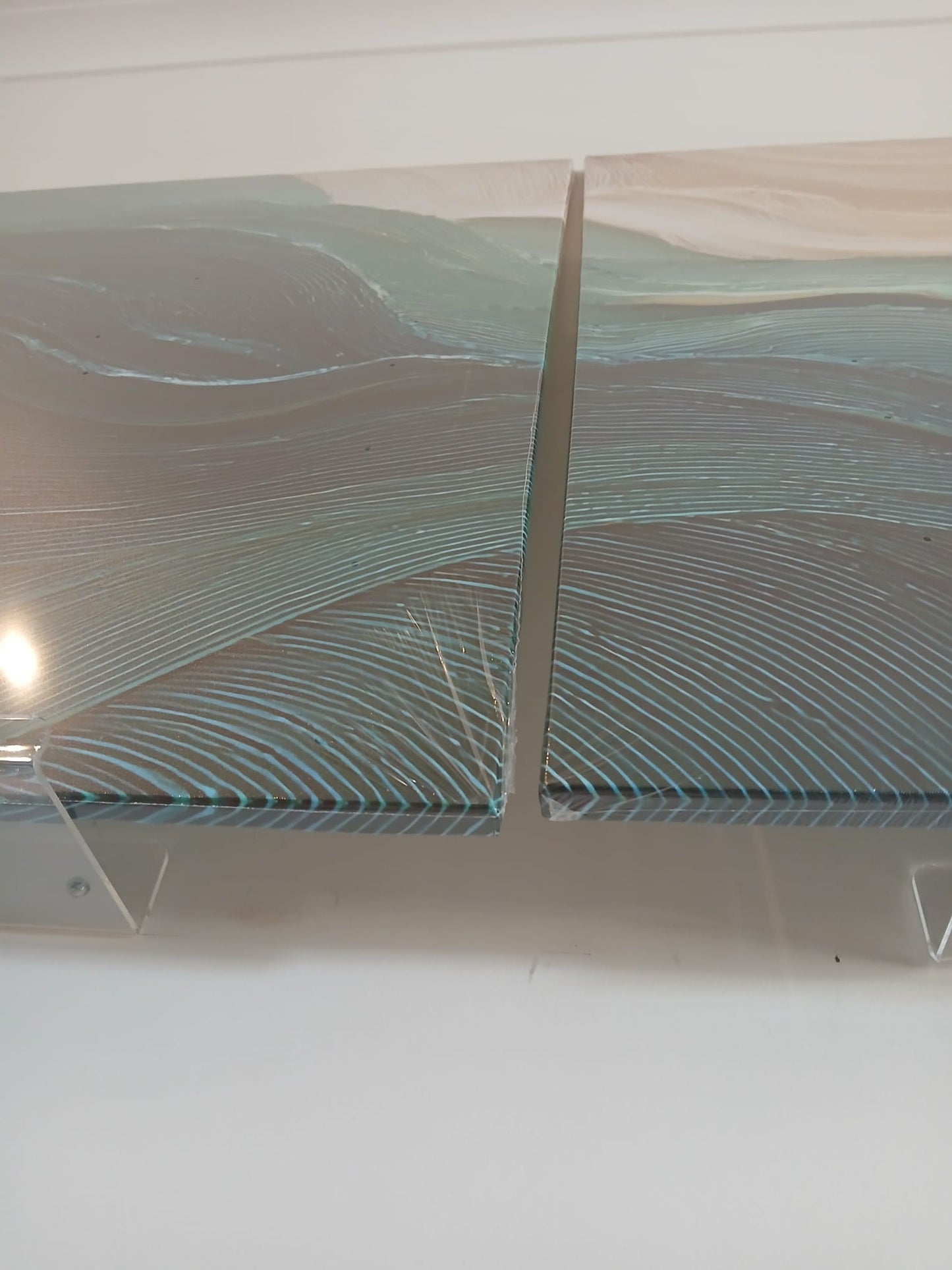 Teal Wave Abstract Canvas Print Wall Art Set