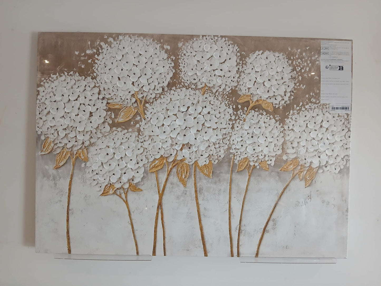 White Hydrangea Featuring Textured Raised Petals on a Printed Base