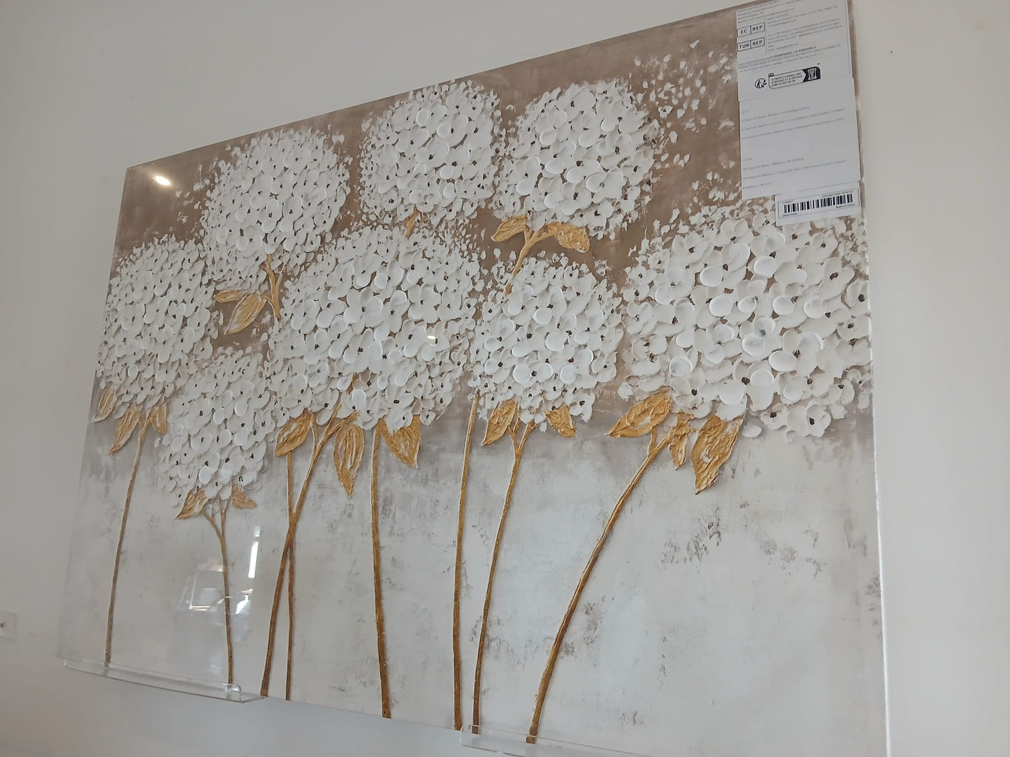 White Hydrangea Featuring Textured Raised Petals on a Printed Base