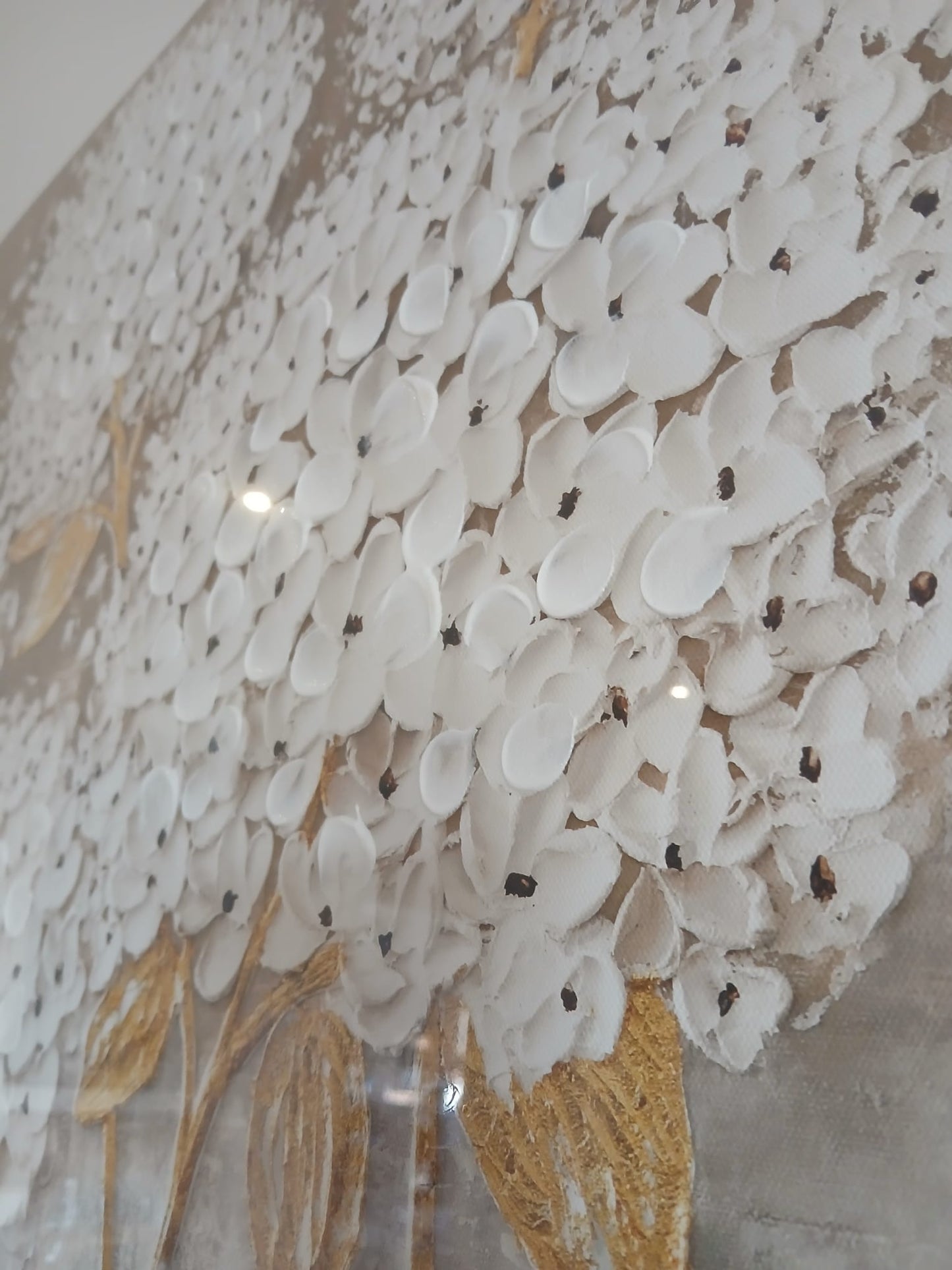 White Hydrangea Featuring Textured Raised Petals on a Printed Base