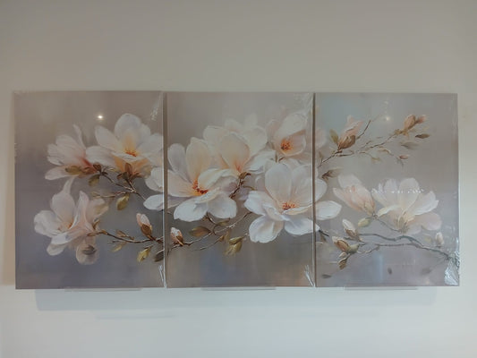 Soft Floral White Bloom Canvas Print Wall Art Set