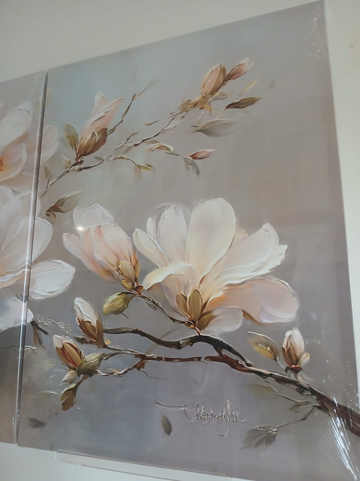 Soft Floral White Bloom Canvas Print Wall Art Set
