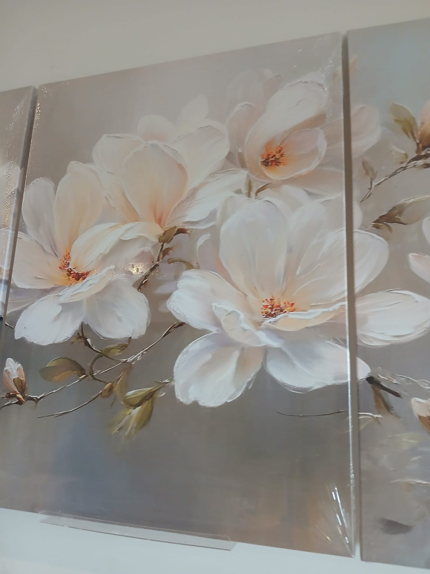 Soft Floral White Bloom Canvas Print Wall Art Set