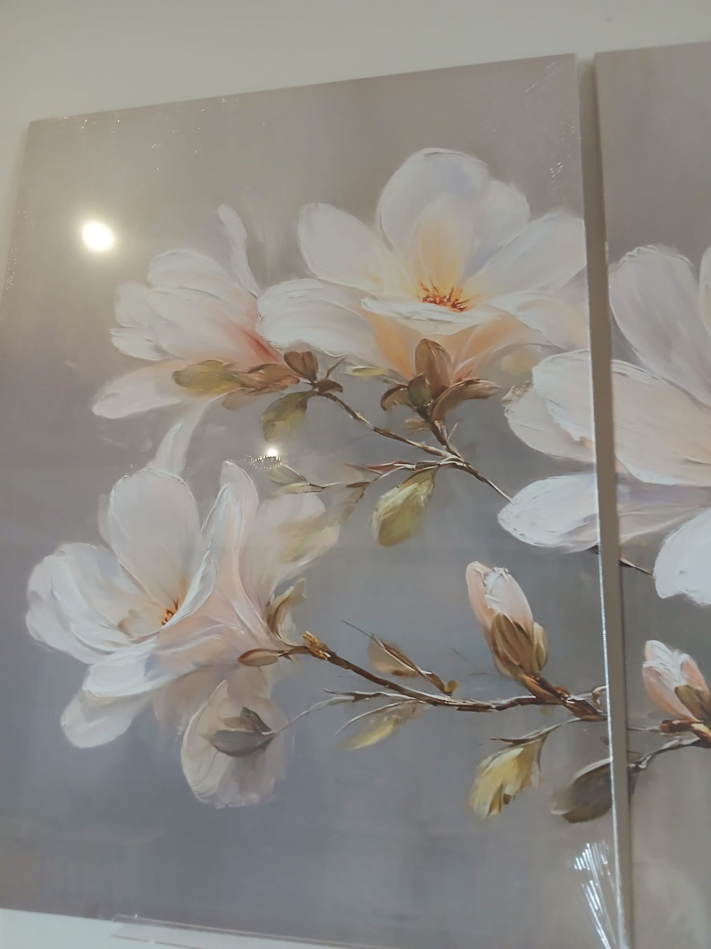 Soft Floral White Bloom Canvas Print Wall Art Set