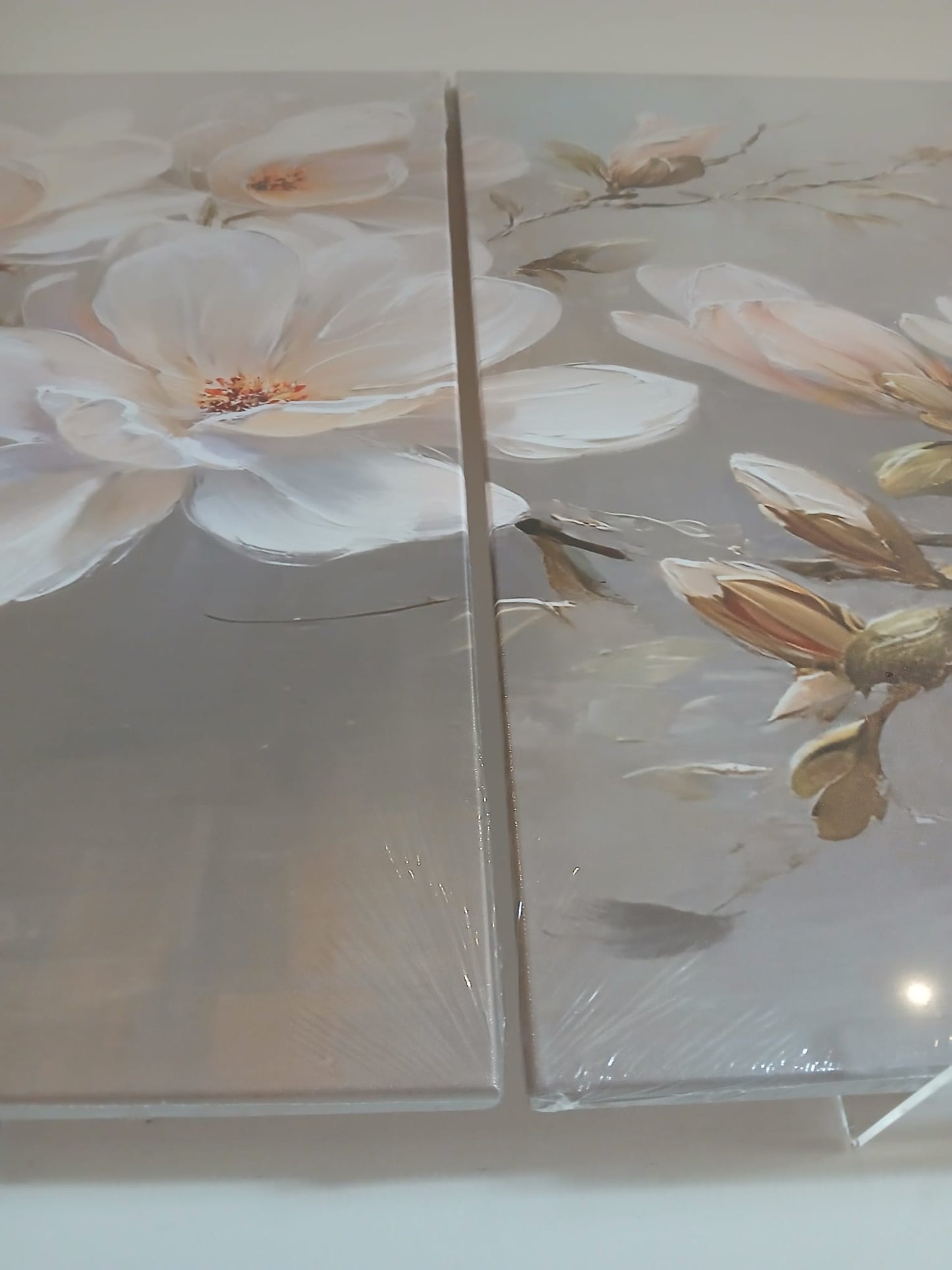 Soft Floral White Bloom Canvas Print Wall Art Set