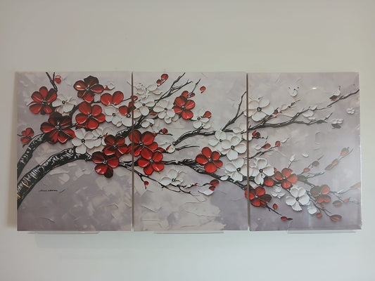 Red & White Cherry Blossom Floral Wall Art Set