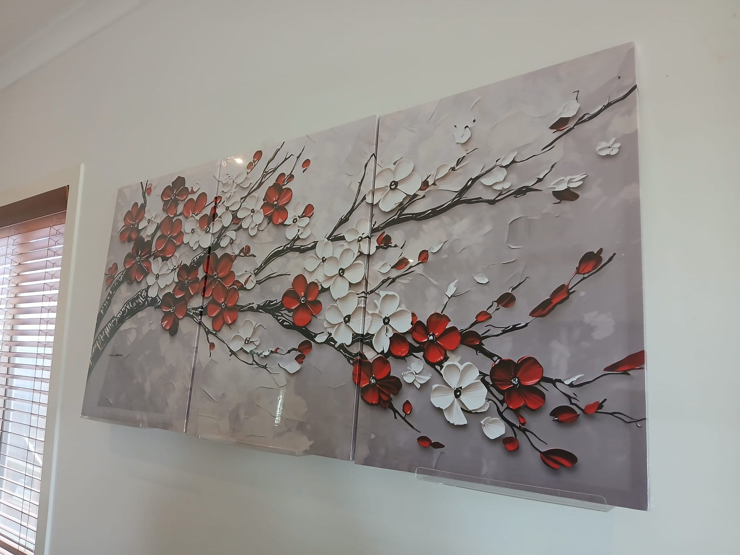 Red & White Cherry Blossom Floral Wall Art Set