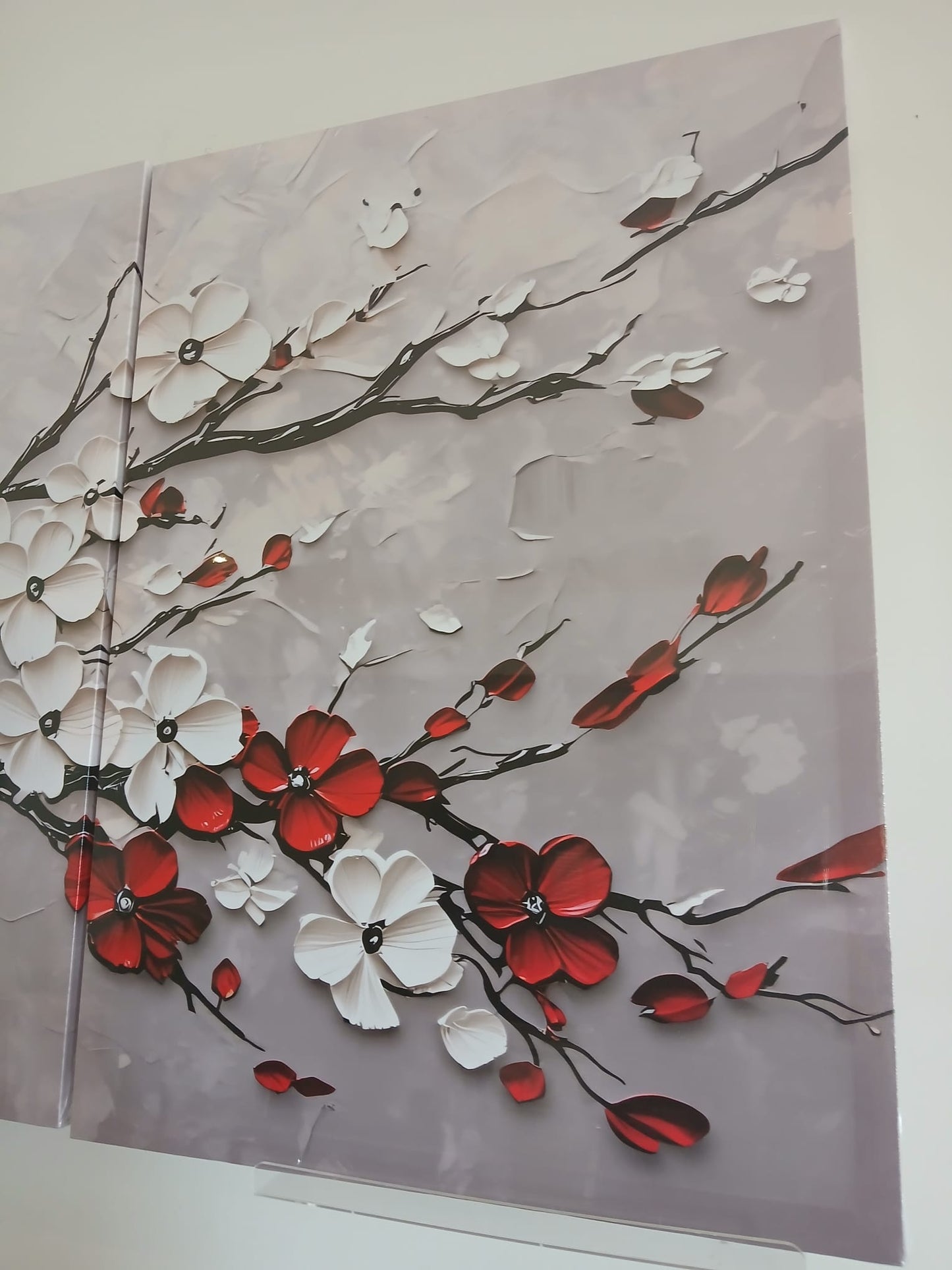 Red & White Cherry Blossom Floral Wall Art Set