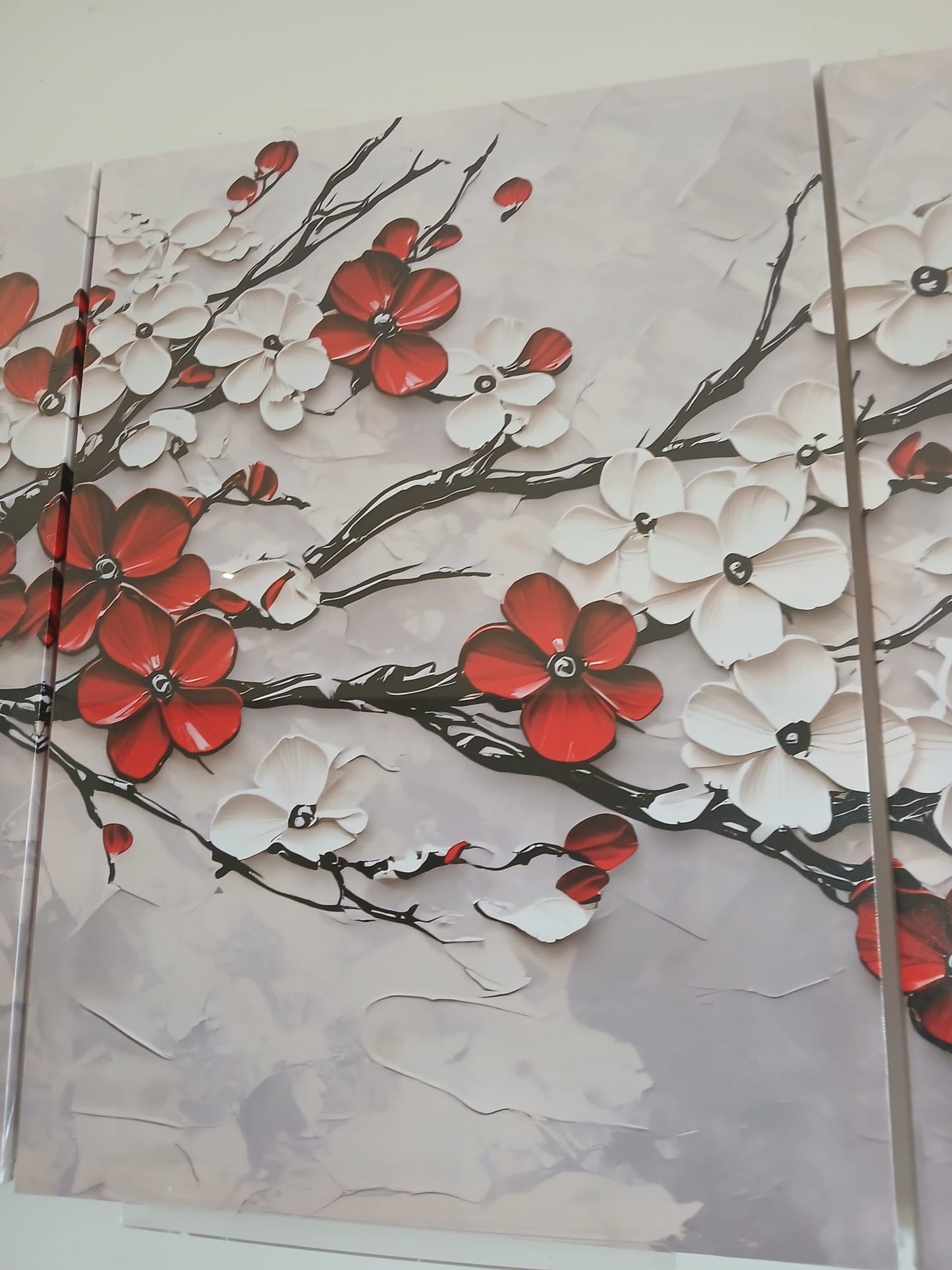 Red & White Cherry Blossom Floral Wall Art Set