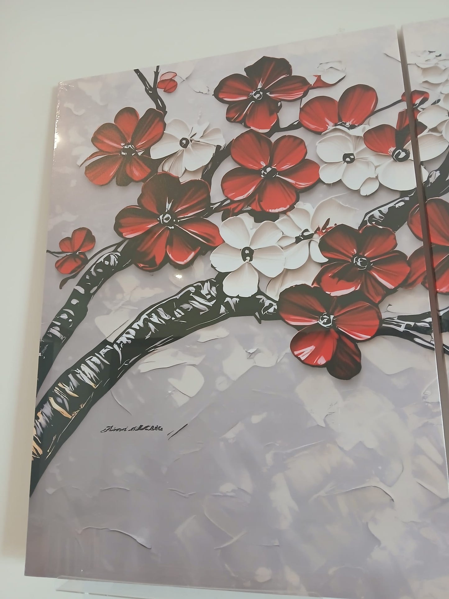 Red & White Cherry Blossom Floral Wall Art Set