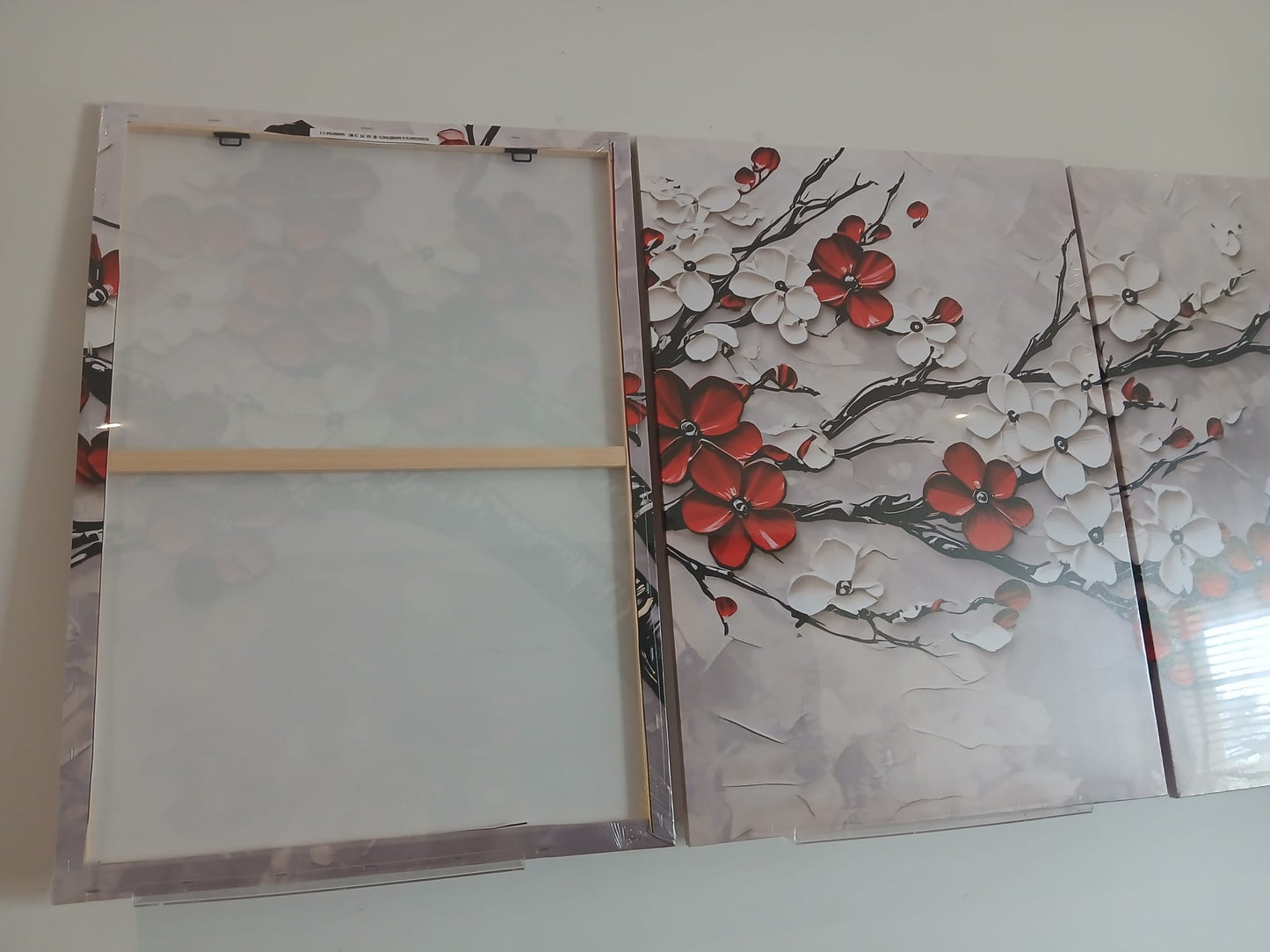 Red & White Cherry Blossom Floral Wall Art Set