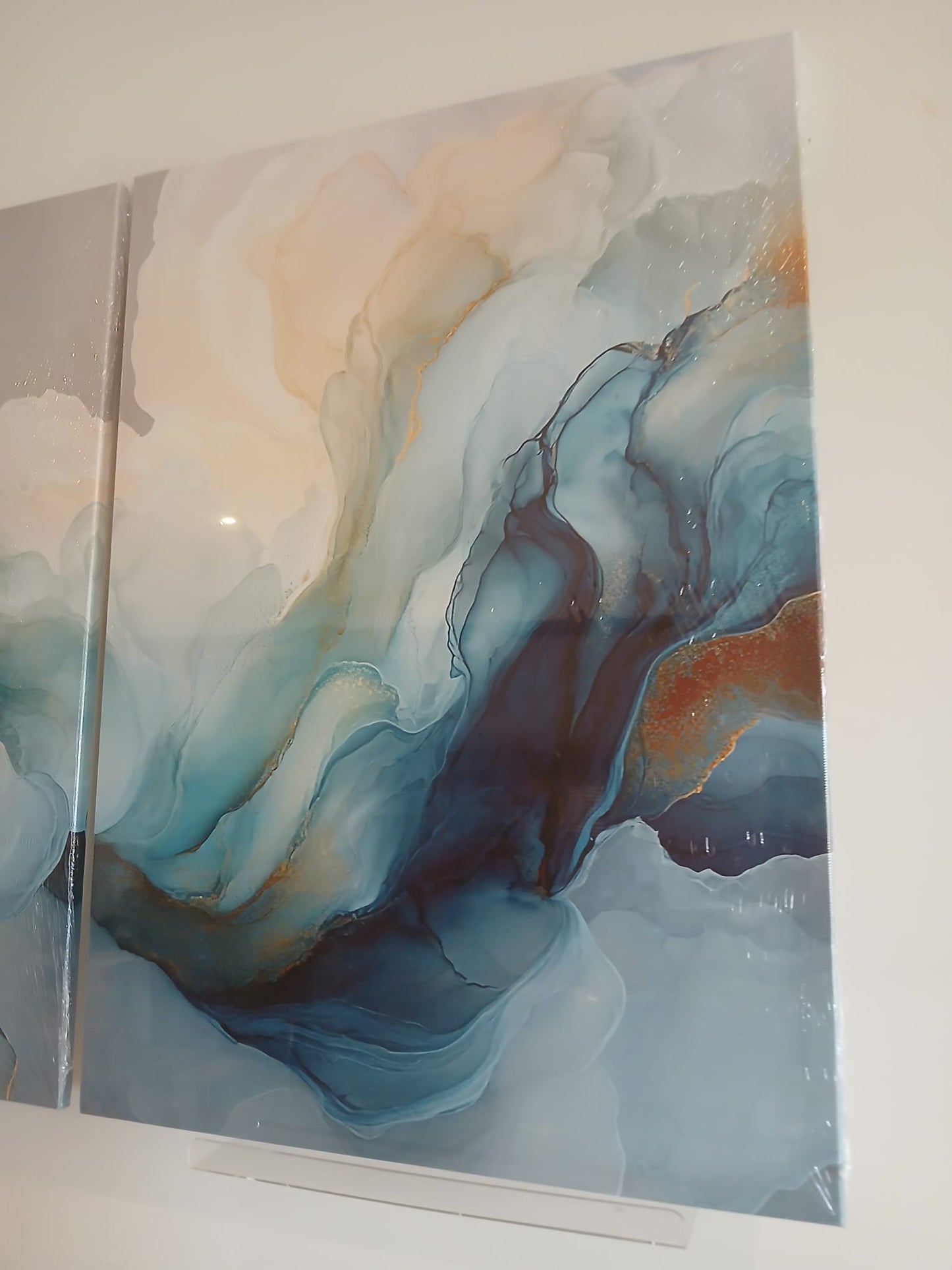 Modern Blue Teal & Gold Abstract Canvas Print Wall Art Set