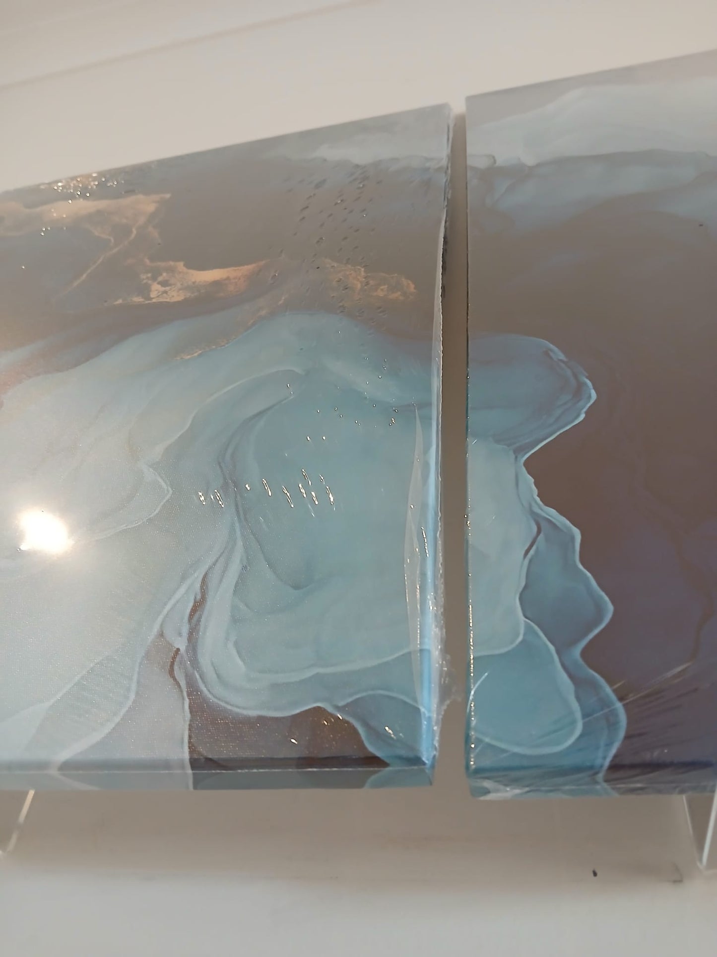 Modern Blue Teal & Gold Abstract Canvas Print Wall Art Set