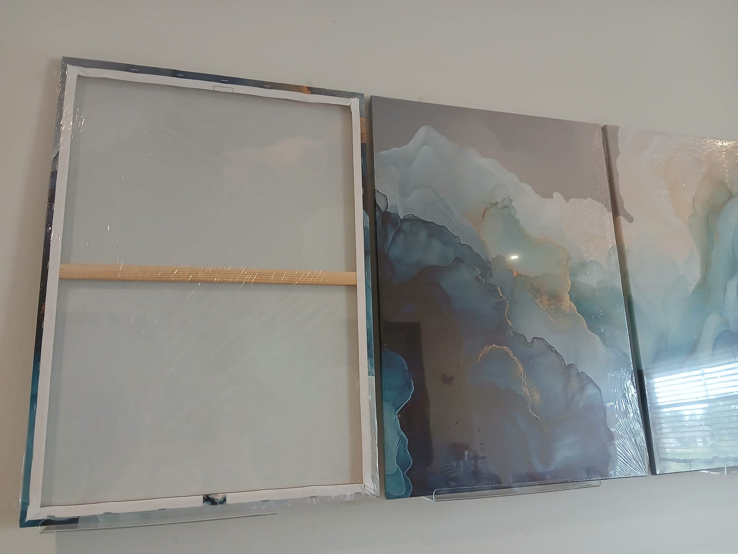 Modern Blue Teal & Gold Abstract Canvas Print Wall Art Set