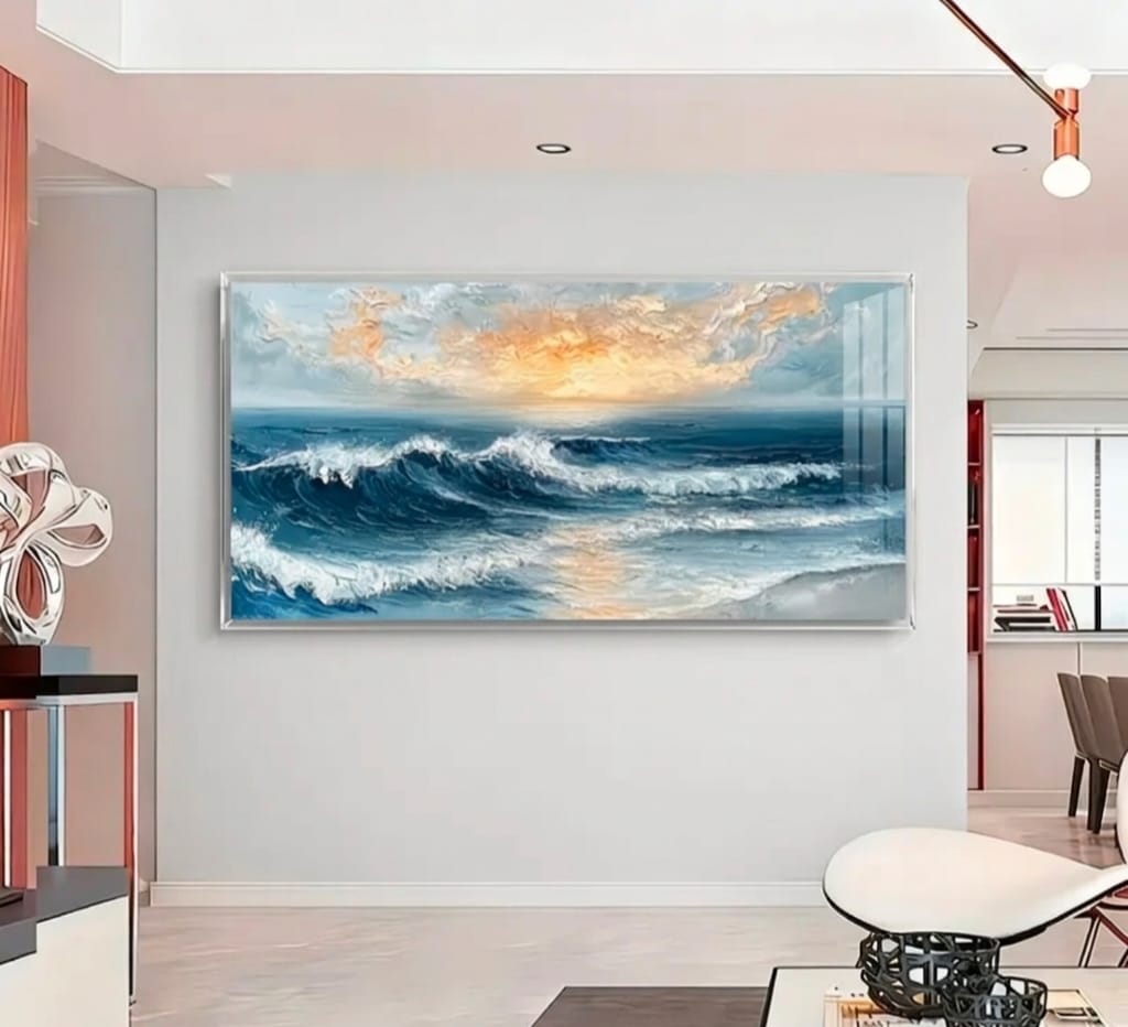 Hand Painted Oil Painting Seascape Sunset Wave Wall Art