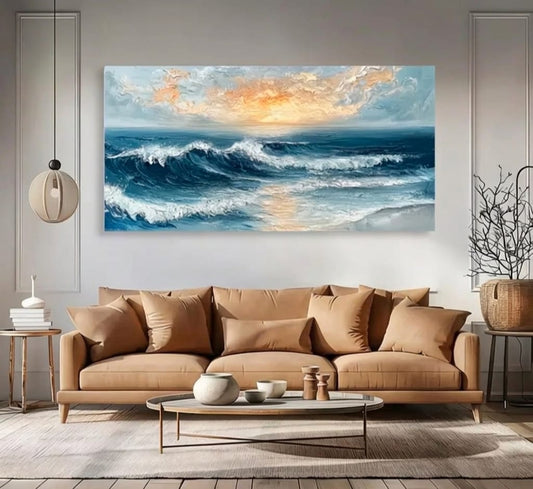 Hand Painted Oil Painting Seascape Sunset Wave Wall Art
