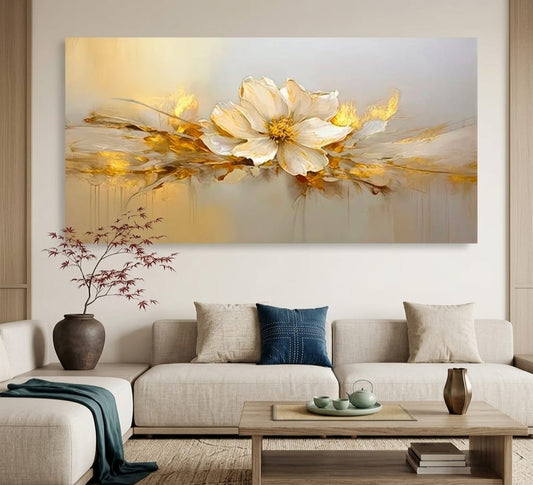 Hand Painted Oil Painting Golden & White Gardenia Floral Art