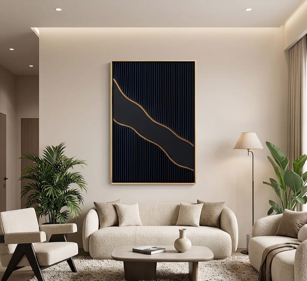 Hand Painted Oil Painting Luxury Black & Gold Geometric Abstract Art