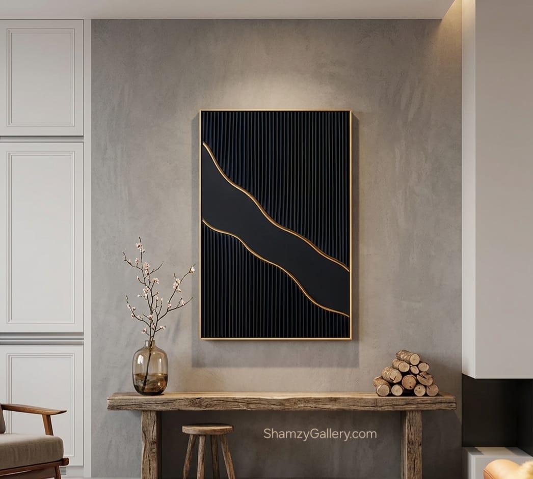 Hand Painted Oil Painting Luxury Black & Gold Geometric Abstract Art
