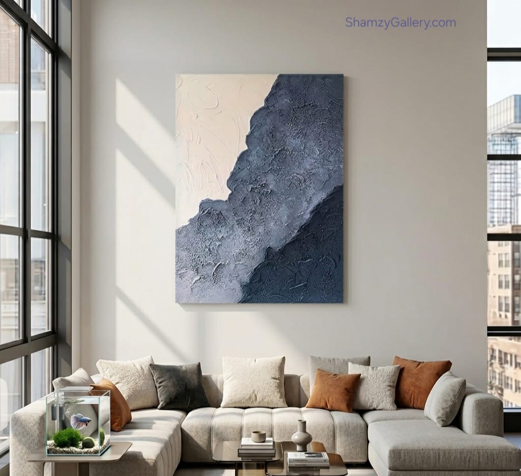 Hand Painted Oil Painting Blue Sea Wave Art