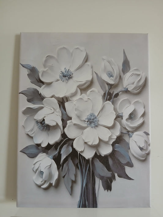 1pc - Floral Black & White Leaves Canvas Print Wall Art