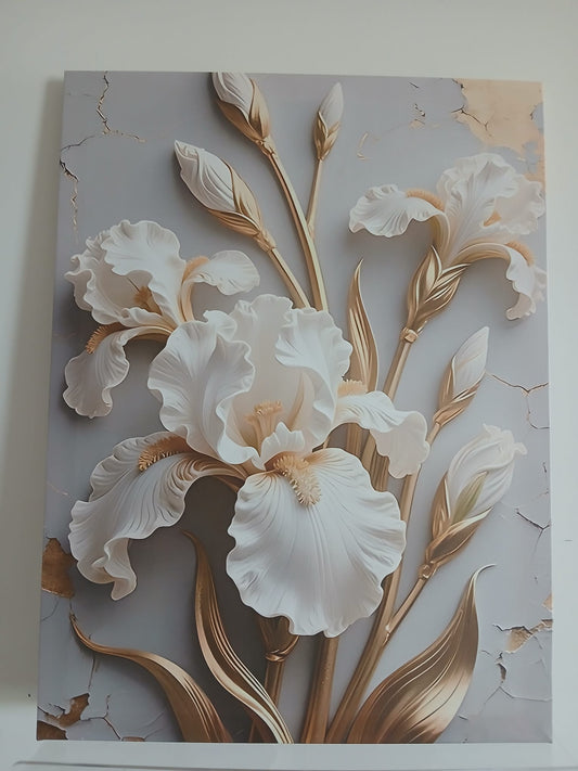 White Iris & Golden Branches Canvas Print Wall Art