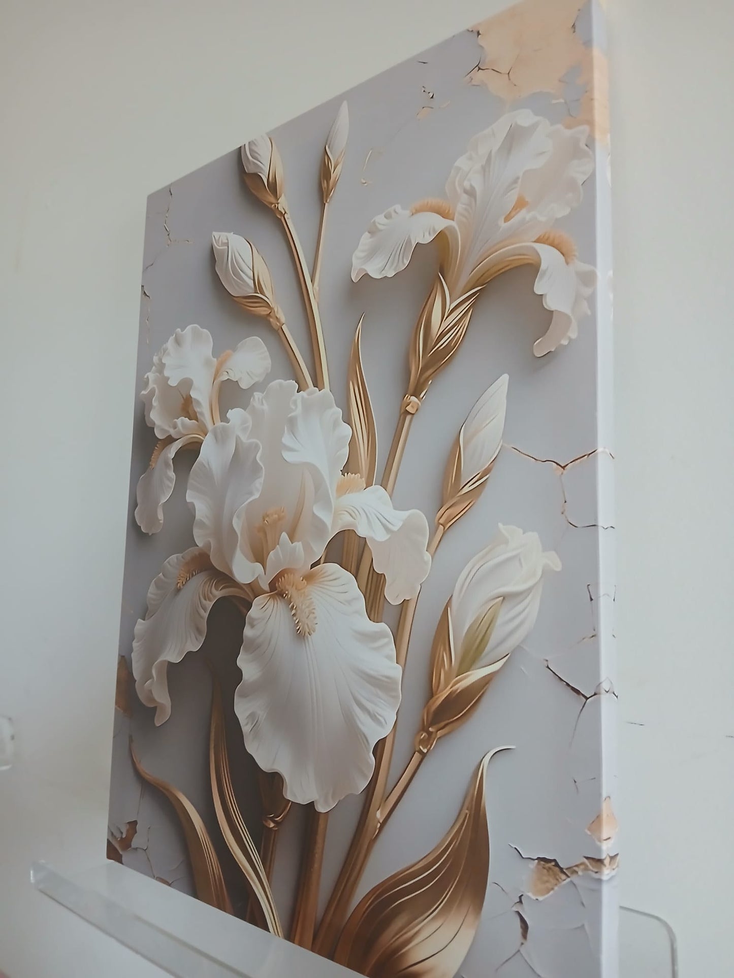 White Iris & Golden Branches Canvas Print Wall Art