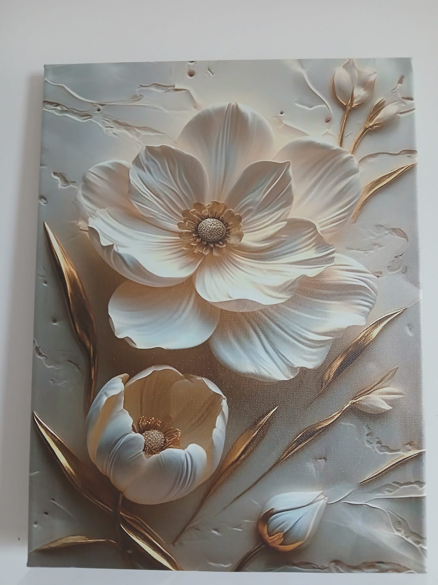 Golden Floral 3D Textured Effect Canvas Print Wall Art
