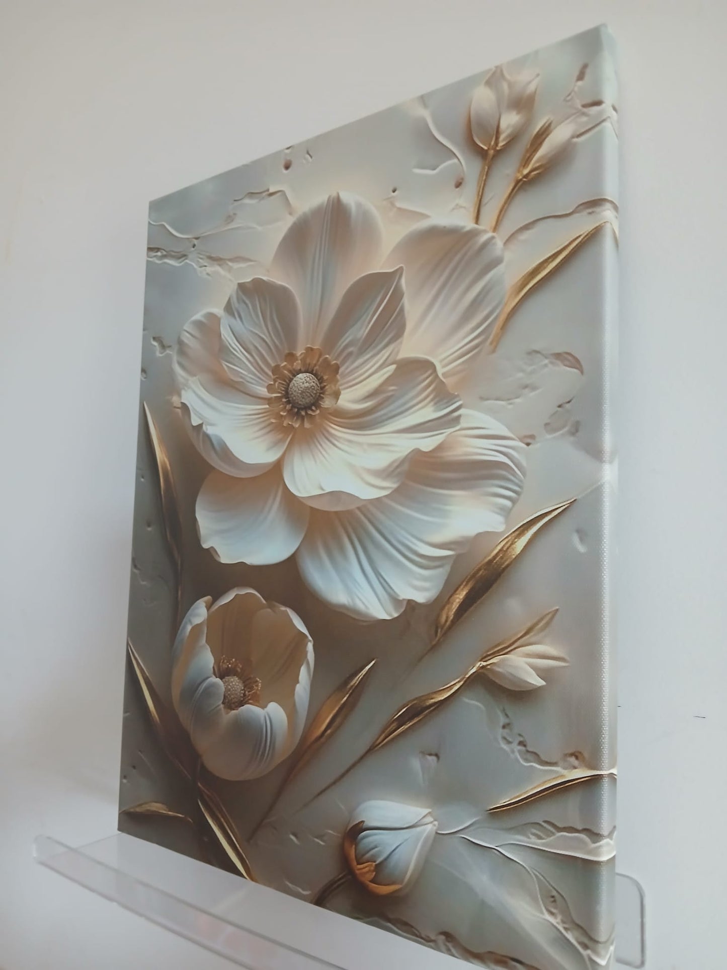 Golden Floral 3D Textured Effect Canvas Print Wall Art