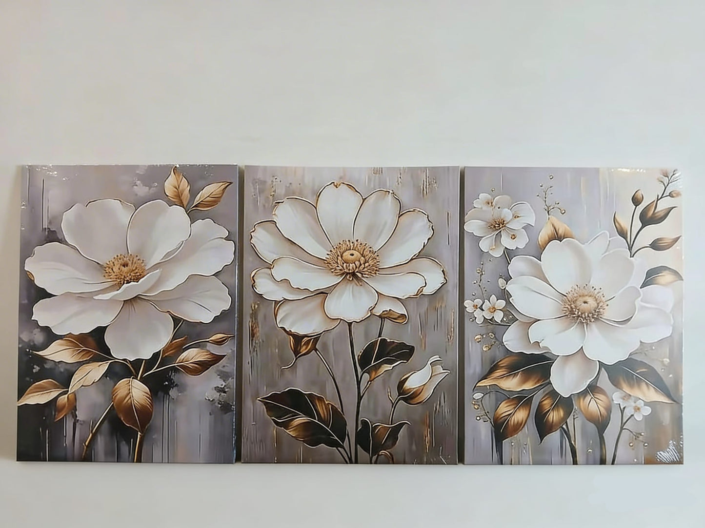 Golden Leaf & White Floral Canvas Print Wall Art