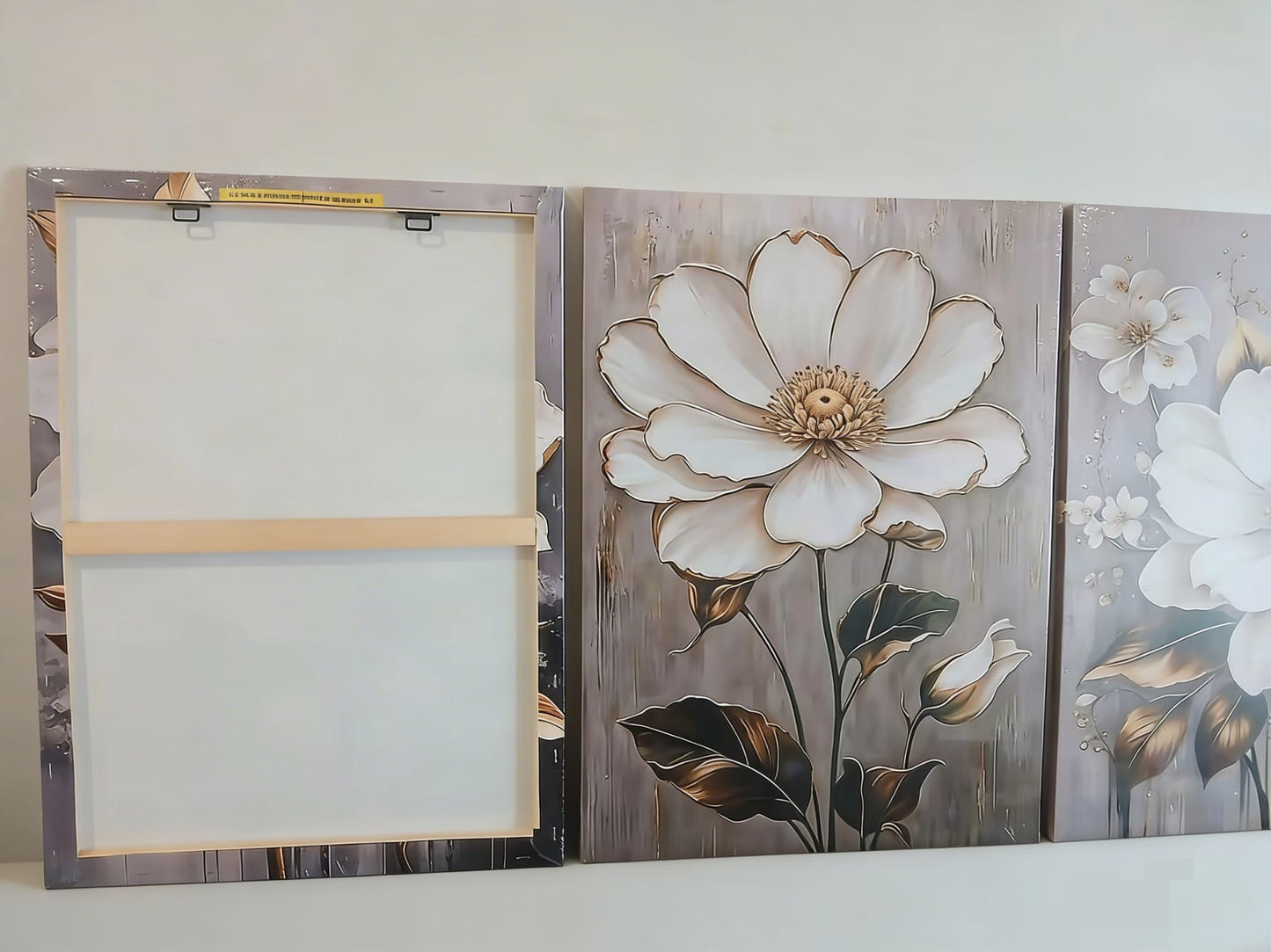 Golden Leaf & White Floral Canvas Print Wall Art