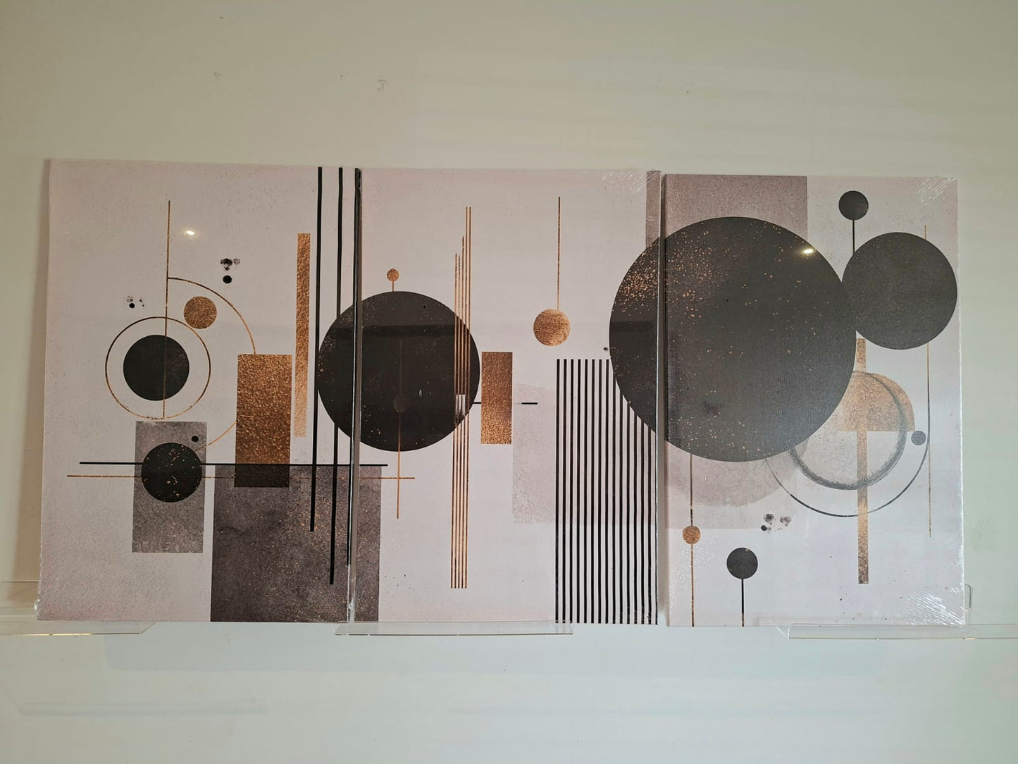 Golden Geometric Abstract Canvas Print Wall Art Set