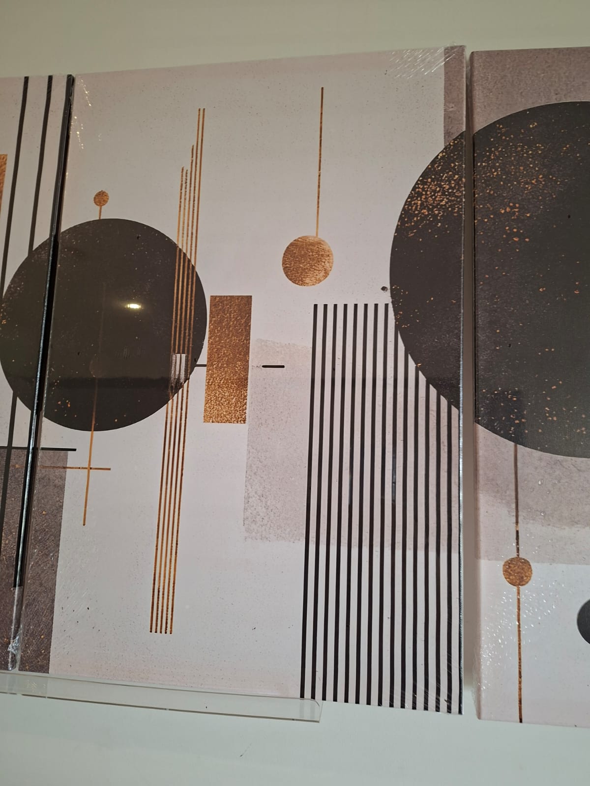 Golden Geometric Abstract Canvas Print Wall Art Set