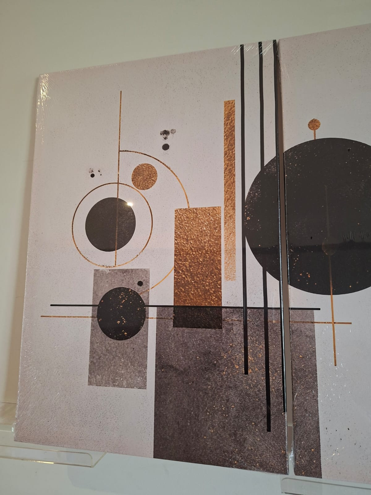 Golden Geometric Abstract Canvas Print Wall Art Set