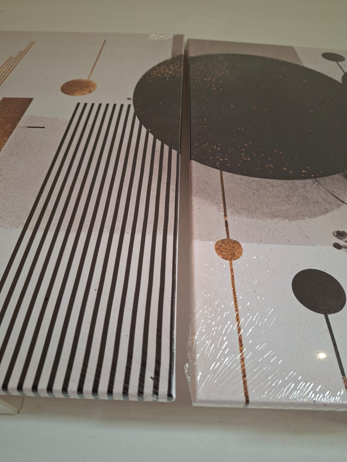 Golden Geometric Abstract Canvas Print Wall Art Set