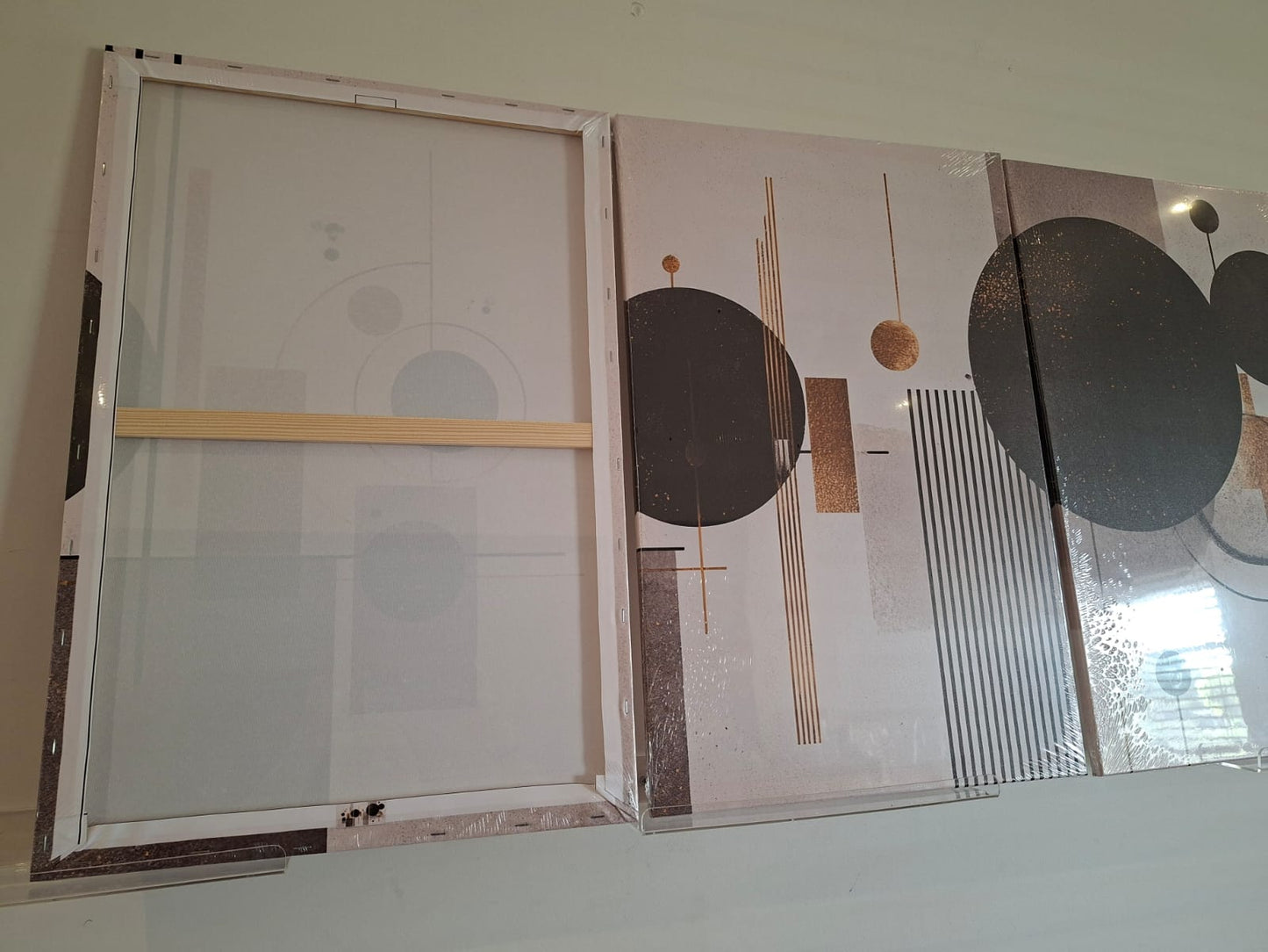 Golden Geometric Abstract Canvas Print Wall Art Set