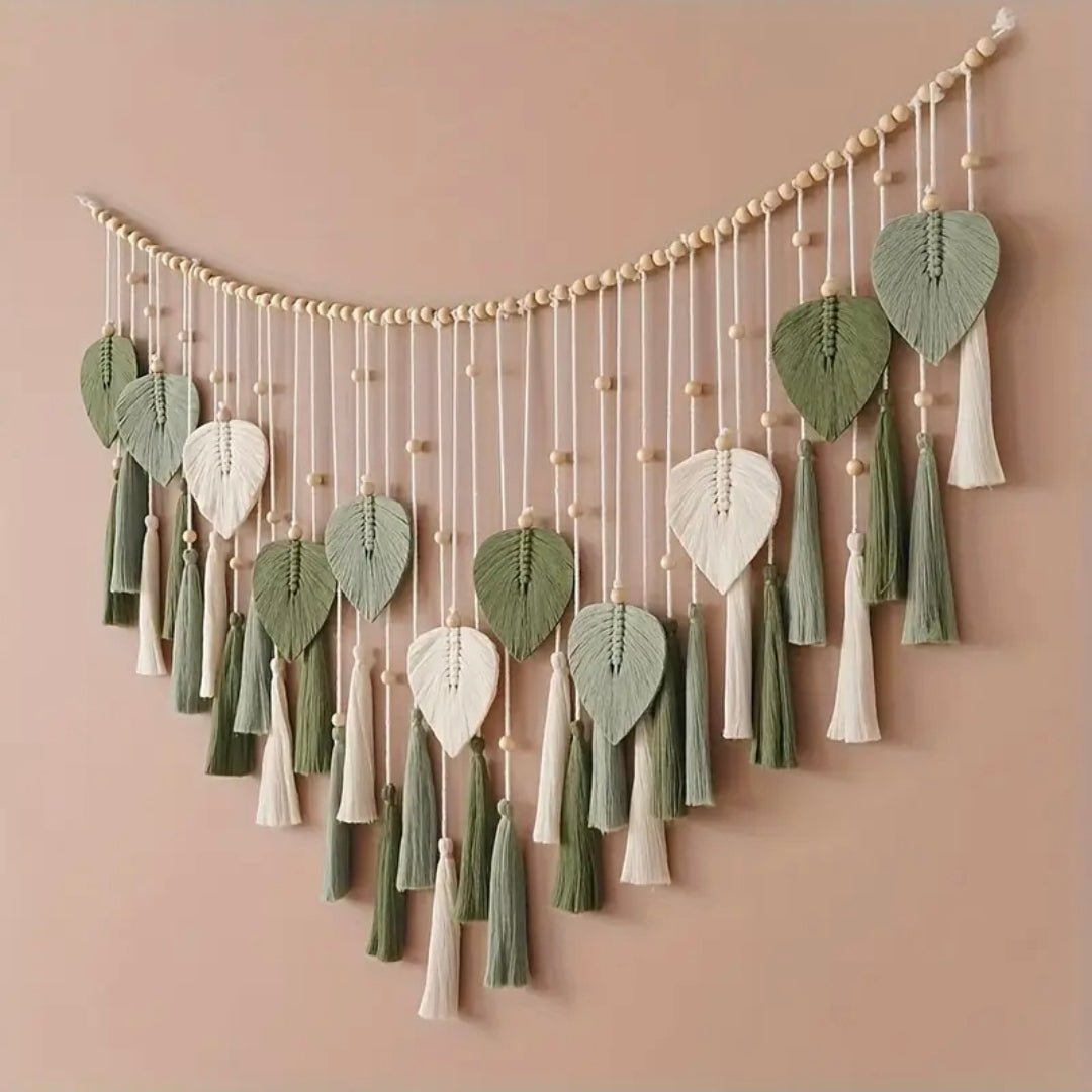 Bohemian Macramé Wall Hanging with Wooden Beads & Tassels