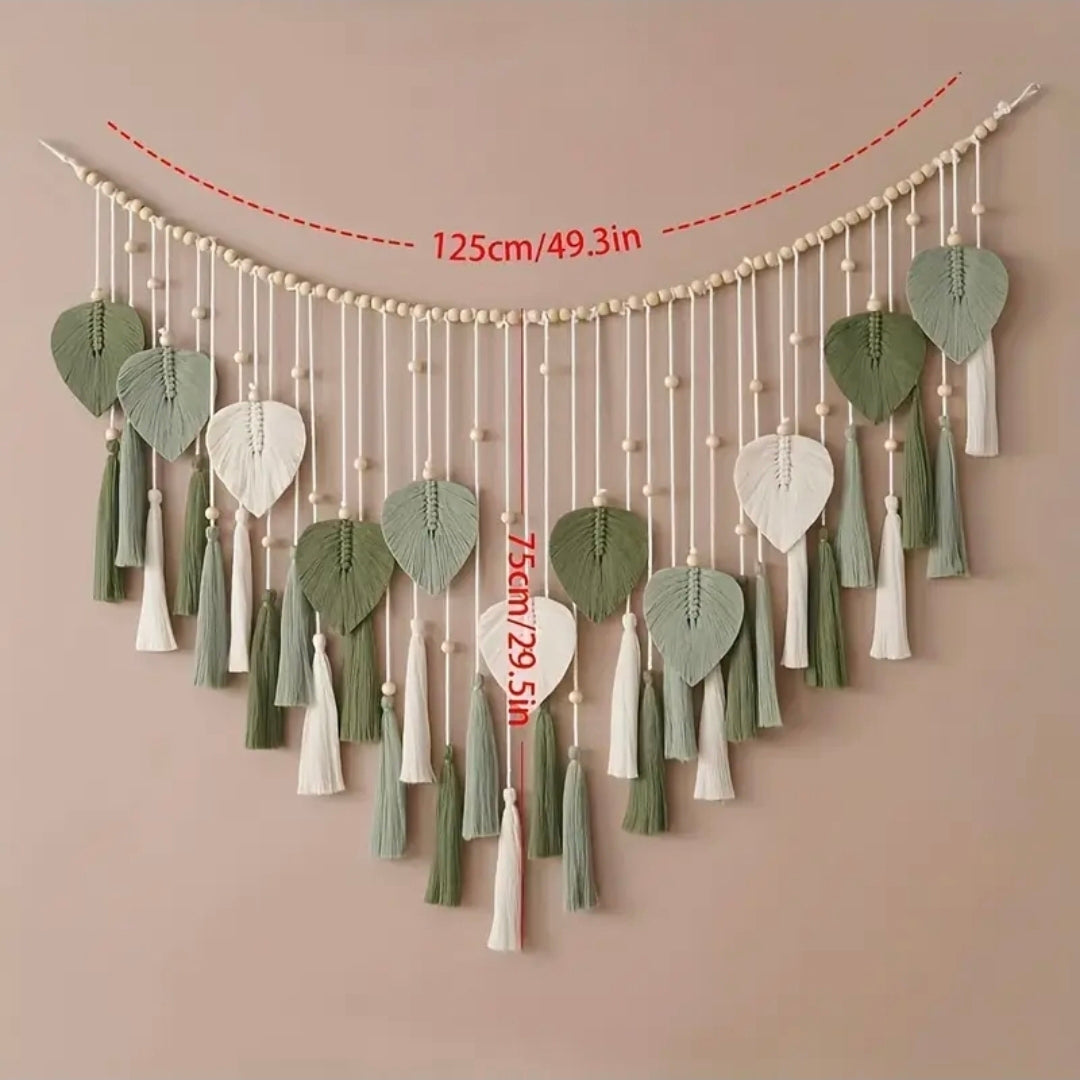 Bohemian Macramé Wall Hanging with Wooden Beads & Tassels