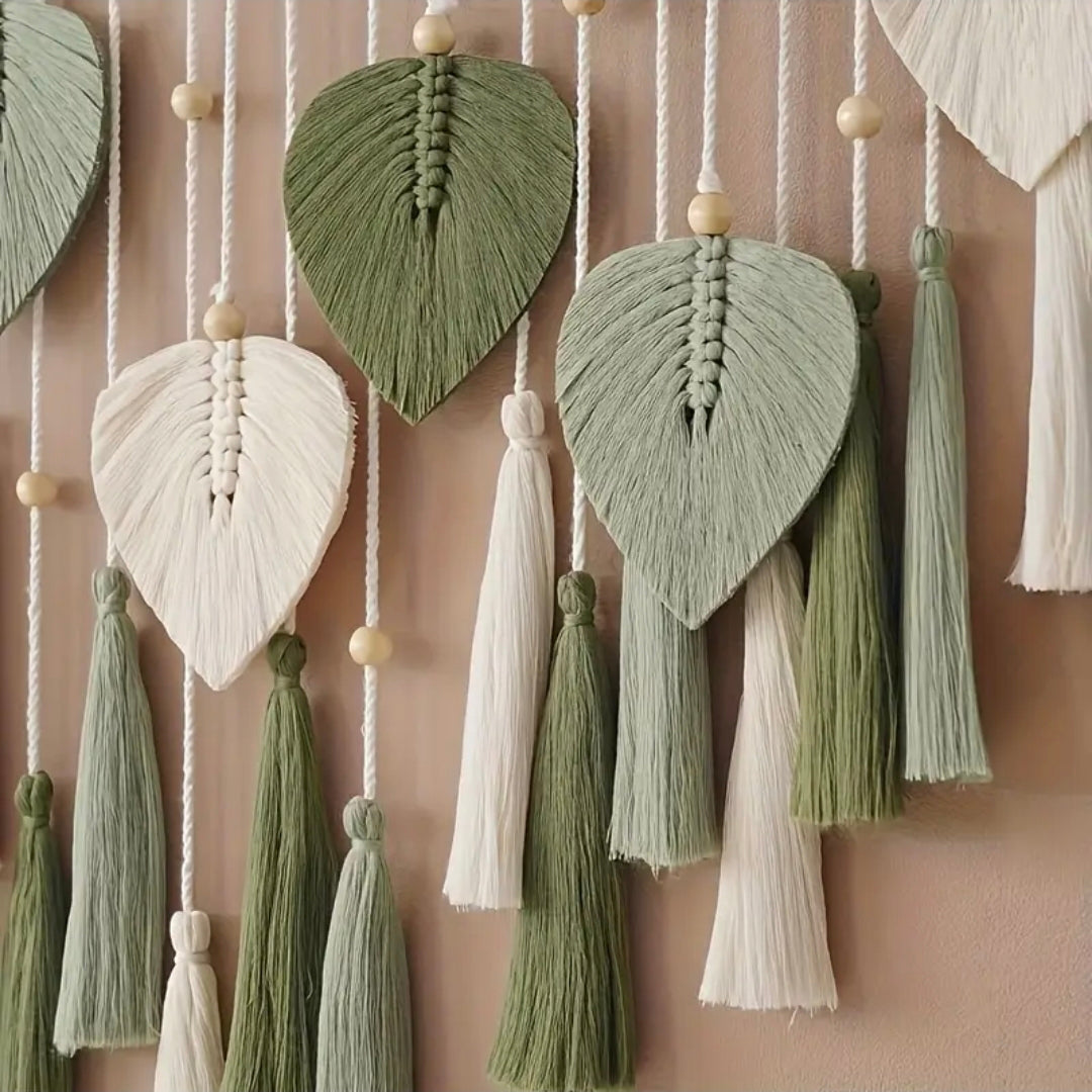 Bohemian Macramé Wall Hanging with Wooden Beads & Tassels
