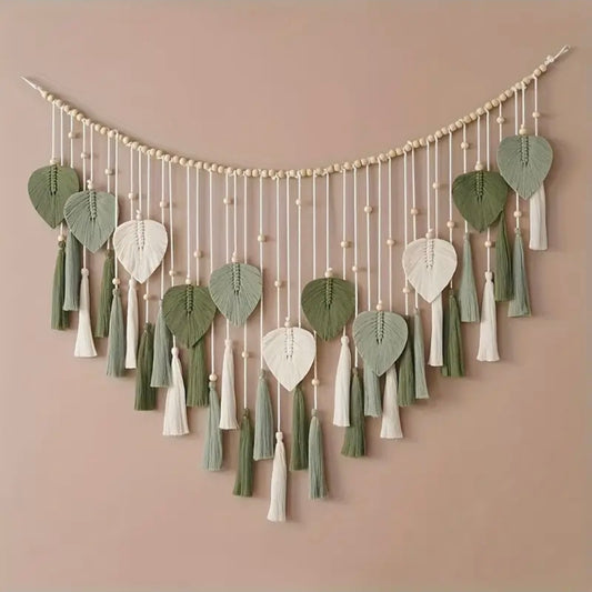Bohemian Macramé Wall Hanging with Wooden Beads & Tassels