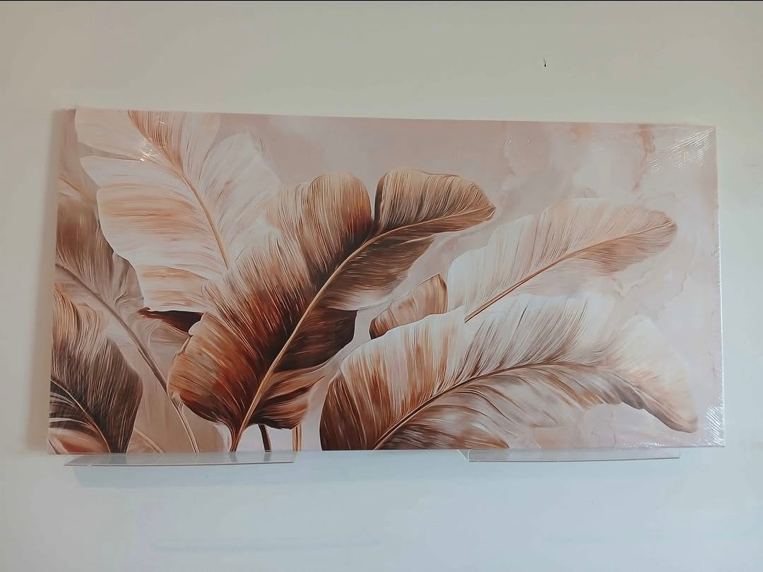 Neutral Beige Botanical Leaves Canvas Print Wall Art - 1pc