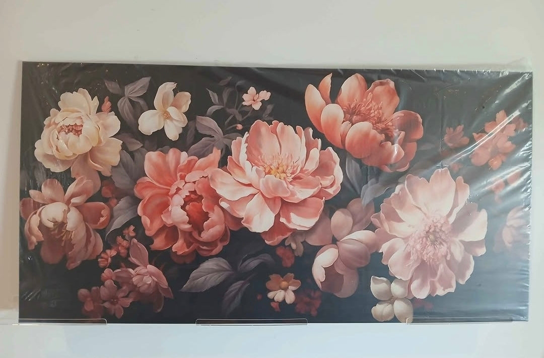 Chic Pink Floral Canvas Print – Modern White & Red Flower Wall Art