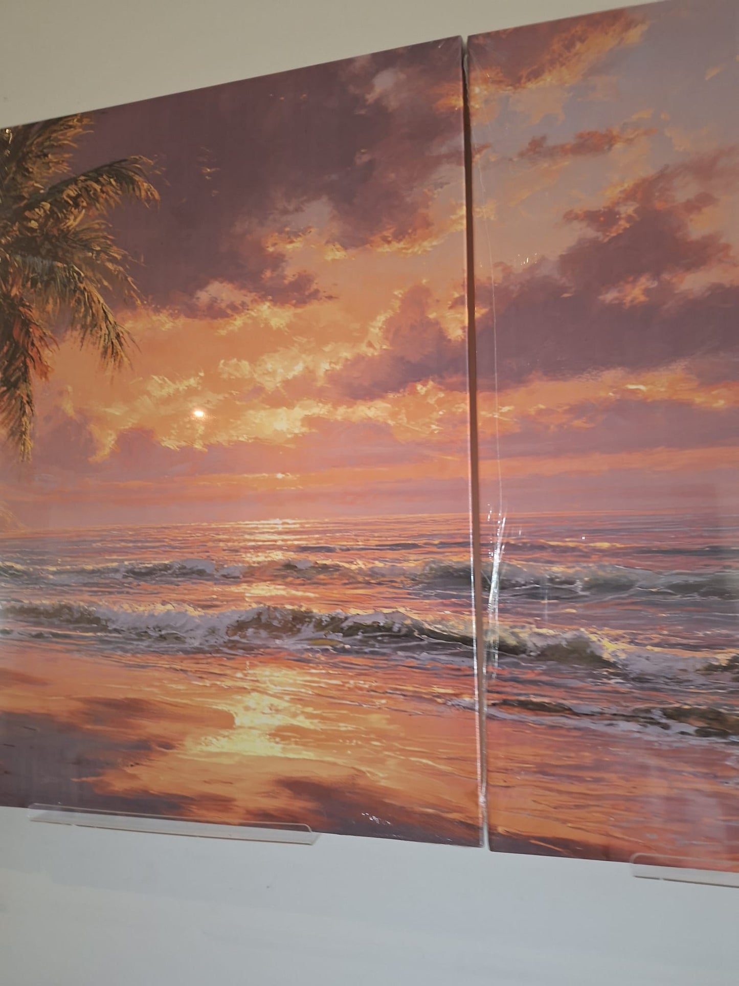 Tropical Beach Sunset Canvas Print Wall Art - Ocean & Palm Tree Coastal Décor