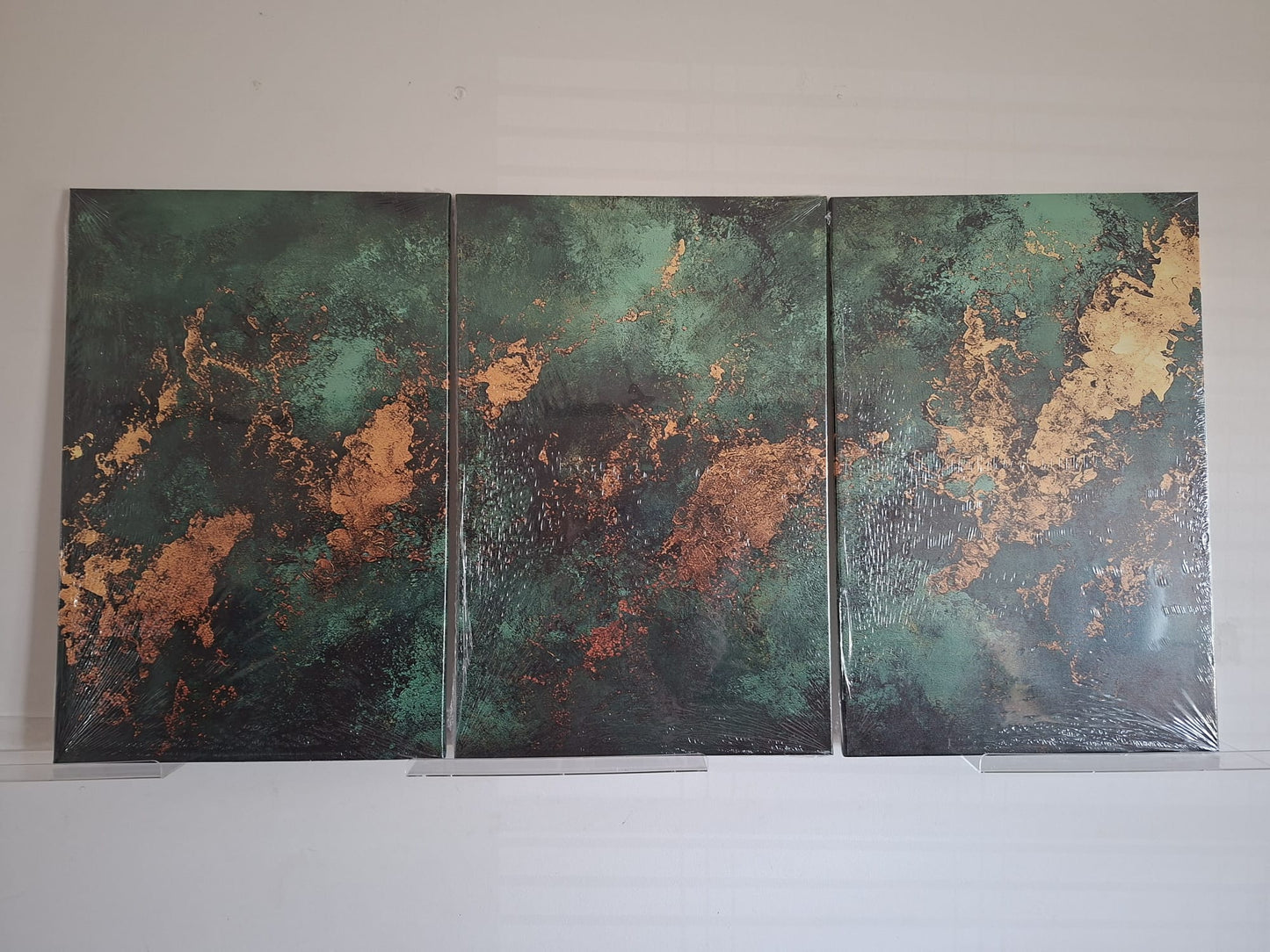 Green & Gold Organic Abstract Canvas Print Wall Art Set