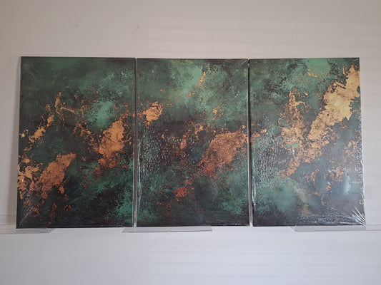 Green & Gold Organic Abstract Canvas Print Wall Art Set