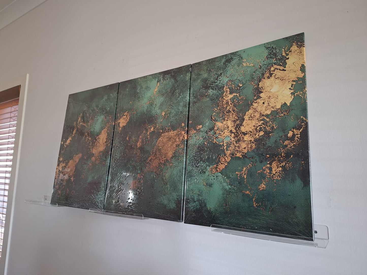 Green & Gold Organic Abstract Canvas Print Wall Art Set